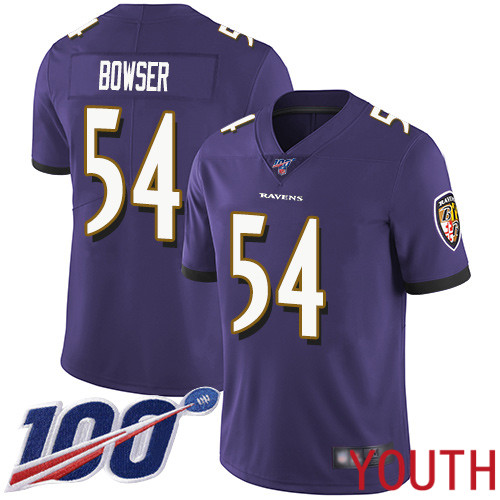 Baltimore Ravens Limited Purple Youth Tyus Bowser Home Jersey NFL Football 54 100th Season Vapor Untouchable
